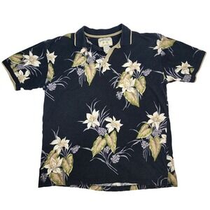 Bamboo‎ Cay Floral Leaf Printed Button Up Shirt Mens Size M